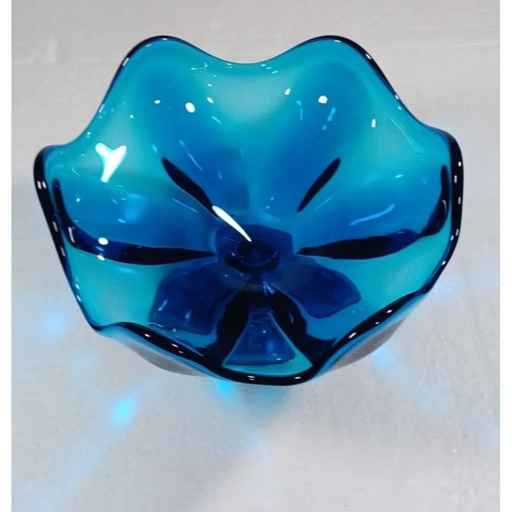 Vtg Mid-Century  Viking 6 Petal HTF Epic Electric Blue Glass Compote Dish MCM - Picture 4 of 9